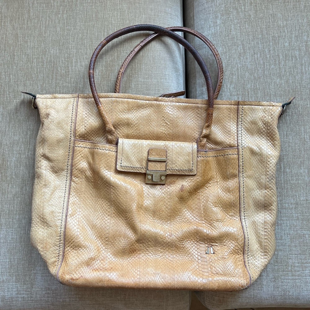 Tan Vintage Lanvin Snakeskin Tote Bag